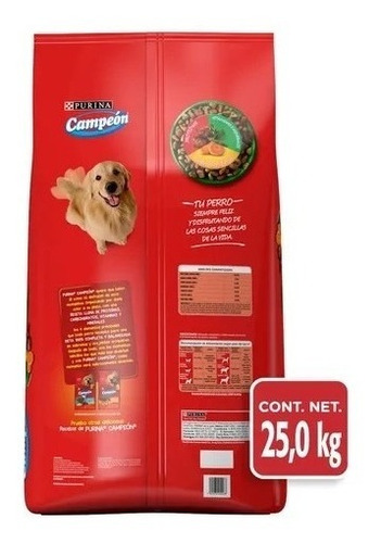 Imagen 3 de 5 de Alimento Campeón Recetas Caseras para perro adulto todos los tamaños sabor carne y vegetales en bolsa de 25kg