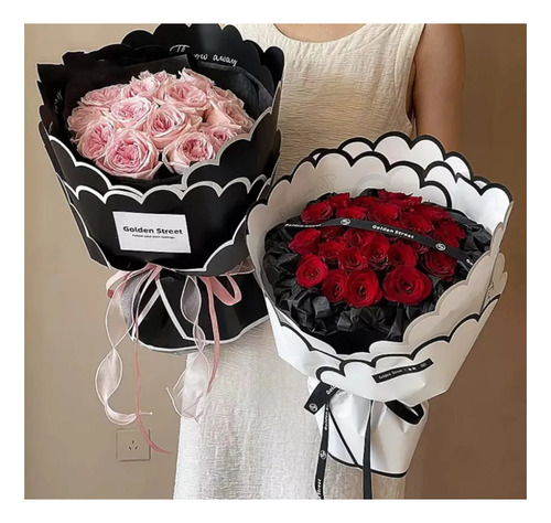 Papel Bopp/coreano Diseño Bolado Para Flores X10u 3091 Fucsia