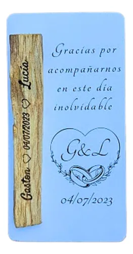 comprar Souvenir Pack 10 Unidades Palo Santo Grabado Láser+ Tarjeta