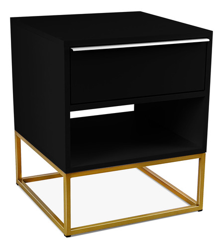 Mesa De Cabeceira Com Gaveta Lonova Desing Industrial Acabamento Fosco Cor Dourado Preto