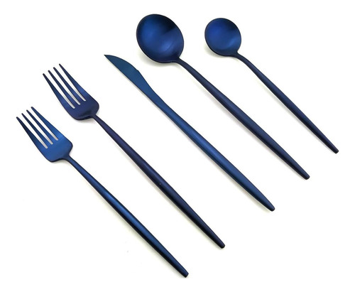 Jankng Juego De Cubiertos De Acero Inoxidable Azul De Luj...