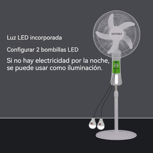 Ventilador Solar Silencioso Recargable Con Luz Led Y Control Remoto 9 Velocidades Ajustables, Giratorio, Temporizador -para Oficina Hogar Y Camping
