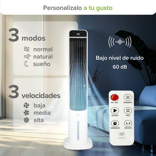 Enfriador De Aire 5l, 3 Velocidades Y Control Avera Enfair5l Blanco