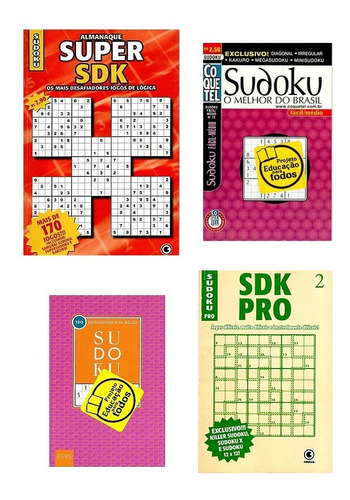 Kit 4 Sudoku Fácil Médio Dífícil Supersudoku Níveis Graduais