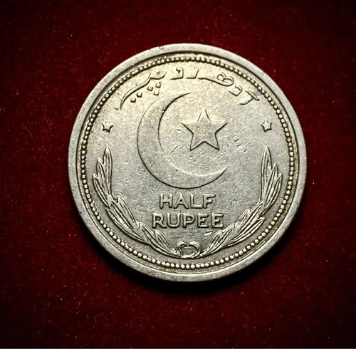 Moneda 1/2 Rupia Pakistán 1951 Km 6 Luna Y Estrella