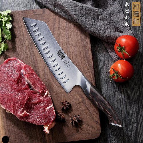 Cuchillo de cocina Hoshanho HSHES-2022-002 plata y marrón 18cm