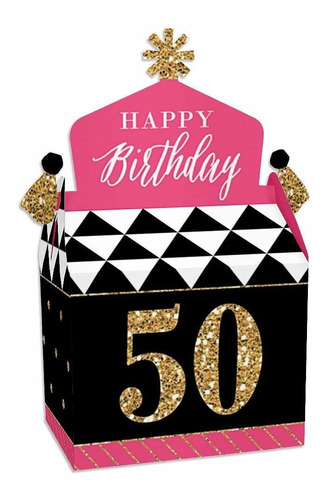 Chic 50th Birthday  Pink, Black And Gold  Treat Box Par...