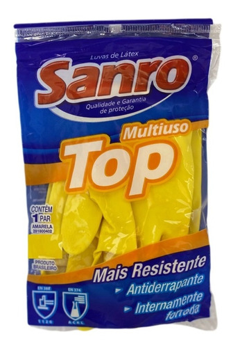Sanro top luva látex amarela limpeza uso geral 5 pares