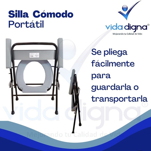 Silla Comodo Baño Portatil Plegable Con Respaldo