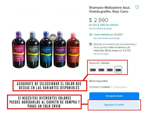 Shampoo Matizador Cabello 500ml Violeta Grafito Azul Cano