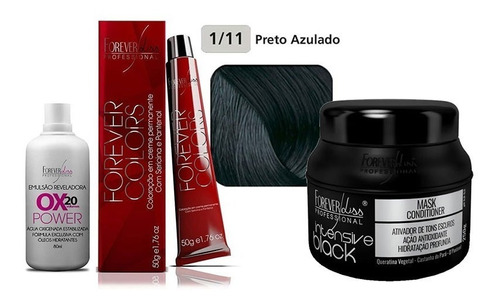 Kit Coloração 1-11 Preto Azulado, Ox 20 E Máscara Black