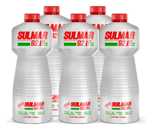 Kit 5 Álcool Antisséptico Líquido 92,8° Inpm 1 Litro Sulmar