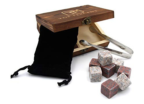 Whiskey Stone Gift Box Set With 9 Premium Granite Stones (wo