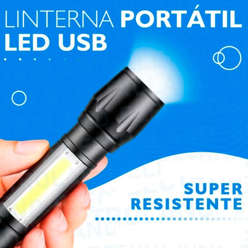 Imagen 6 de 10 de Mini Linterna Portátil Táctica Led Recargable Usb Zoom