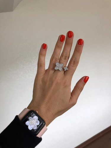 Imagen 4 de 5 de Anillo Mujer Trébol Zirconias Ajustable Unitalla Oro O Plata
