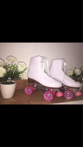 Patines Chicago Blancos Con Ruedas Y Freno Rosado Fuerte