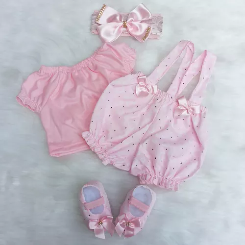 Roupa Para Boneca Bebê Reborn 50 Cm - Tiara + Body + Sapato