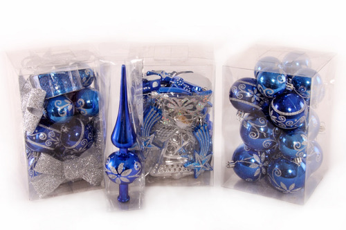 Kit Adornos Navidad Azul Plata 72 Piezas - Envío Gratis!