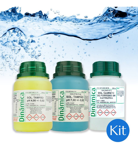 Kit Soluções P/ Phmetro Ph 4, 7 E Kcl 3m Frasco Com 250 Ml
