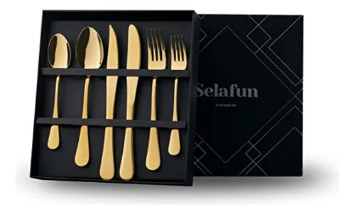 comprar Juego De Cubiertos Selafun Gold, Juego De Cubiertos De 12 Pi