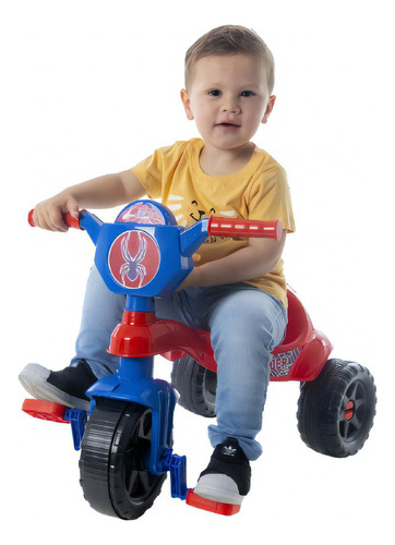 Triciclo Velotrol Infantil Motoca Com Haste Cor Azul com Vermelho