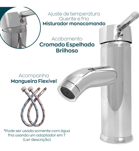 Torneira Banheiro Aço Inox Cromado Misturador Monocomando Dona D.Cor Água Quente E Fria Bica Baixa Cuba Lavatório Inox 304 Torneira De Bancada Luxo Cor Prata Acabamento Cromado