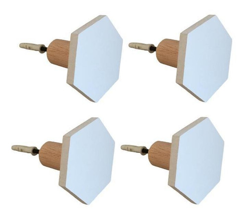 Kit 4 Ganchos Pendurador Mdf De Parede Hexagonal Branco