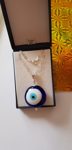 Colgante Amuleto Ojo Turco Extra Grande Cadena 100 % Plata