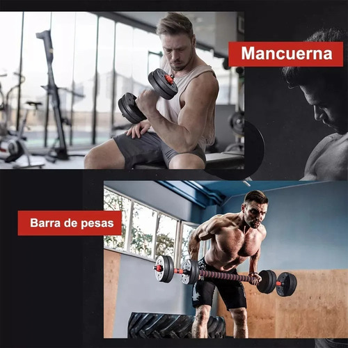 Mancuernas Pesas Y Barra Recta Ejercicio Kit Ajustables 15kg Rojo