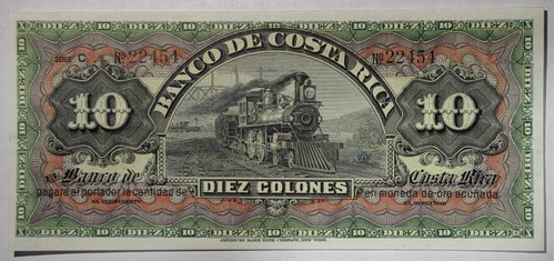 Billete 10 Colones 1908 Costa Rica Unc