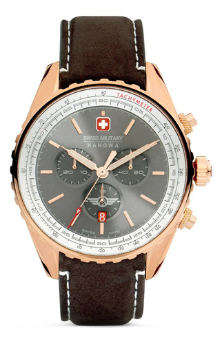 Reloj Swiss Military Smwgc0000320 Para Hombre Cronografo Color de la malla Marrón oscuro Color del bisel Blanco Color del fondo Gris y Plateado