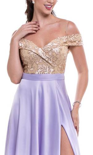 Imagem 3 de 3 de Vestido Festa Verde Tiffany Rosa Lavanda Lilas C/ Dourado