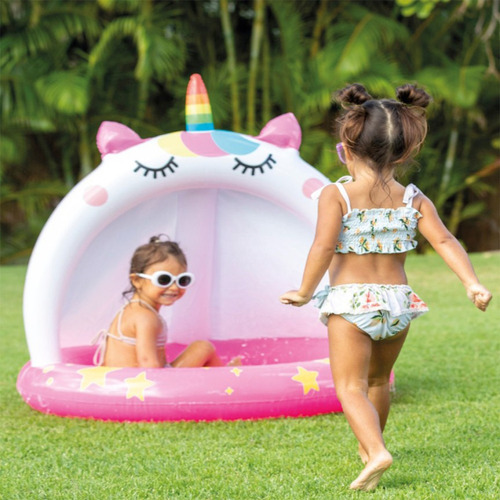 Piscina inflable infantil con forma de unicornio con cubierta, 45 l, color rosa Intex