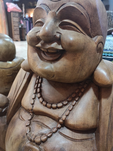 Imagen 4 de 6 de Buda Madera Sonriente Feng Shui Artesanal 50 Cm Bali