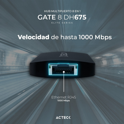 Hub Usb C 8 En 1 Gate 8 Dh675 4k Hdmi + Ethernet 1000 Mbps