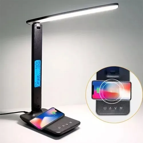 Lámpara Escritorio Táctil Plegable Led Hora Temperatura Estructura Blanco