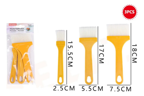 Set 3 Brochas Planas Plástica Pintura Escolares 6-4.5-2cms