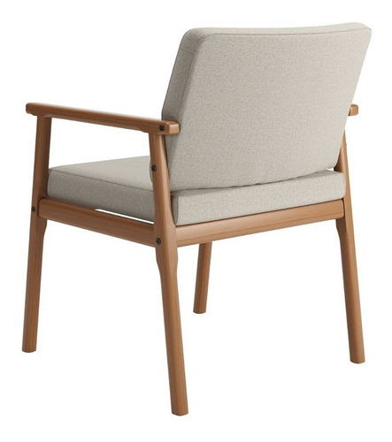Poltrona Premium Up Com Base De Madeira Linho Areia