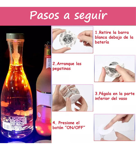 24 Pegatinas Luce Taza Tapete Led Luz Para Botella Posavasos