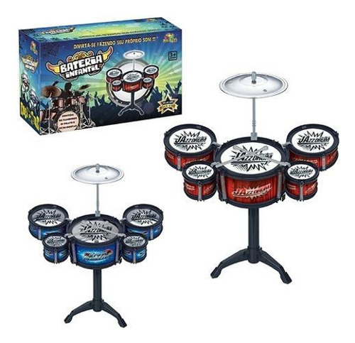 Mini Bateria Infantil Crianças 5 Tambores 1 Prato Musical
