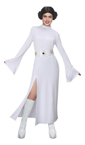 Disfraz De Leia Para Mujer, Vestido Largo Con Capucha Blanco