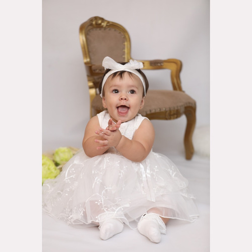 Imagem 5 de 8 de Vestido Bebê Ou Rn Batizado Batismo Renda Branca Com Tiara