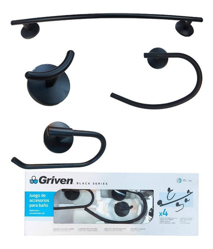 Imagen 1 de 3 de Accesorios De Baño Negro 4 Piezas Black Series Griven
