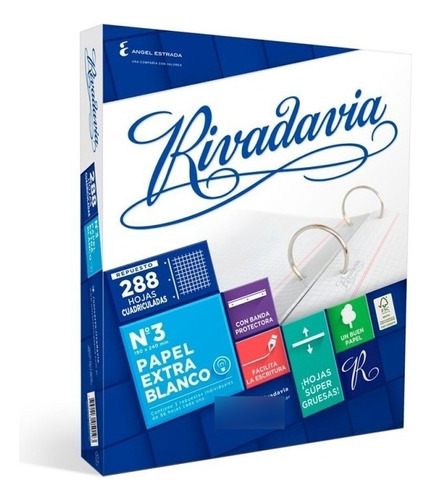 Repuesto Rivadavia Escolar Nº3 Cuadriculado 288 Hj C/ Banda