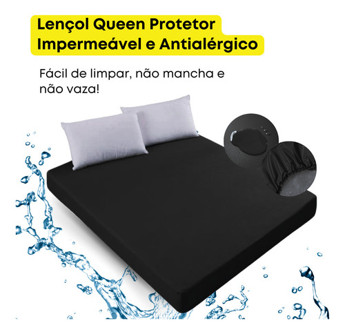 Capa Colchão Protetora Impermeável Antialérgica Hospitalar Lençol Queen Preto