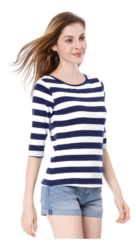 Playera Ajustada Cuello Redondo Top Estampado Manga Al Codo