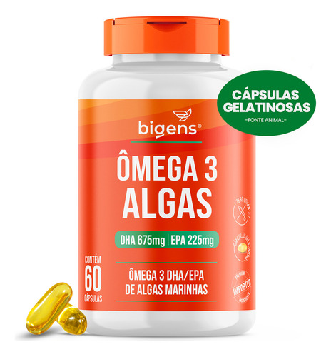 Ômega 3 Algas | Dha 675mg + Epa 225mg | Origem Sustentável De Algas Marinhas | 60 Cáps | Bigens