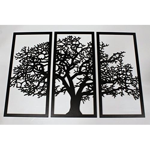 Árbol De Vida De Ébano, 3 Paneles De Arte De Pared De...