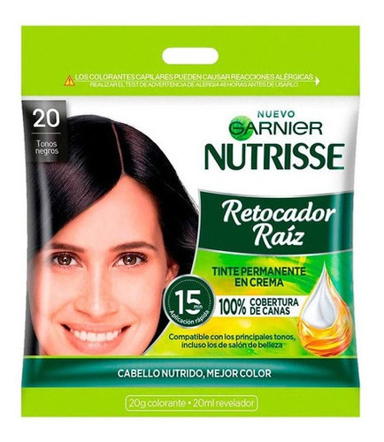 Kit Tinta, Crema reveladora Garnier  Nutrisse Tintura Retocador Raiz Garnier Tono 50 Castaños Claros tono 20 negros