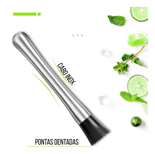 Socador Para Caipirinha Frutas Em Aço Inox - Top Util - 21cm Cor Prateado